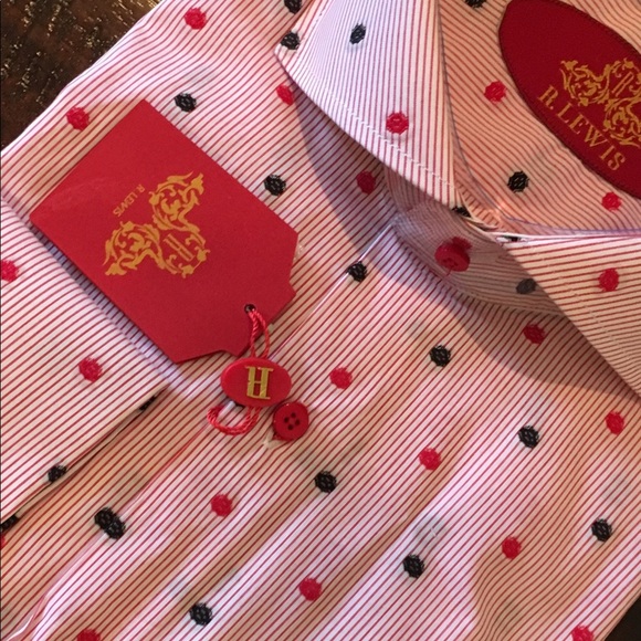 NEW Robert Lewis Dress Shirt Red/Black Polka Dots - Picture 3 of 6